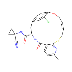 Cc1ccc2c(n1)SC/C=C/COc1ccc(cc1Cl)C[C@@H](C(=O)NC1(C#N)CC1)NC2=O ZINC000141963291