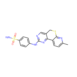 Cc1ccc2c(n1)SCc1cnc(Nc3ccc(S(N)(=O)=O)cc3)nc1-2 ZINC000653766990