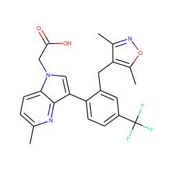 Cc1ccc2c(n1)c(-c1ccc(C(F)(F)F)cc1Cc1c(C)noc1C)cn2CC(=O)O ZINC000208703714