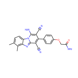 Cc1ccc2c(nc3c(C#N)c(-c4ccc(OCC(N)=O)cc4)c(C#N)c(N)n32)c1C ZINC000072176506