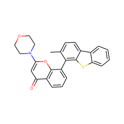 Cc1ccc2c(sc3ccccc32)c1-c1cccc2c(=O)cc(N3CCOCC3)oc12 ZINC000101571497