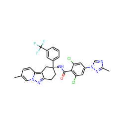 Cc1ccc2c3c(nn2c1)CC[C@](NC(=O)c1c(Cl)cc(-n2cnc(C)n2)cc1Cl)(c1cccc(C(F)(F)F)c1)C3 ZINC000473154243