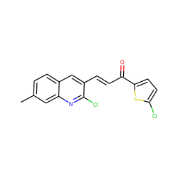 Cc1ccc2cc(/C=C/C(=O)c3ccc(Cl)s3)c(Cl)nc2c1 ZINC000073221351