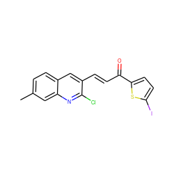 Cc1ccc2cc(/C=C/C(=O)c3ccc(I)s3)c(Cl)nc2c1 ZINC000073221356