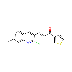 Cc1ccc2cc(/C=C/C(=O)c3ccsc3)c(Cl)nc2c1 ZINC000073225040