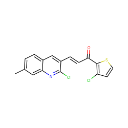 Cc1ccc2cc(/C=C/C(=O)c3sccc3Cl)c(Cl)nc2c1 ZINC000073221349