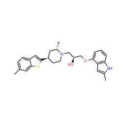 Cc1ccc2cc([C@@H]3CCN(C[C@H](O)COc4cccc5[nH]c(C)cc45)[C@@H](C)C3)sc2c1 ZINC000013587192