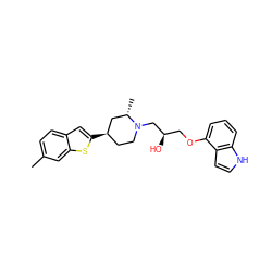 Cc1ccc2cc([C@@H]3CCN(C[C@H](O)COc4cccc5[nH]ccc45)[C@@H](C)C3)sc2c1 ZINC000013535680