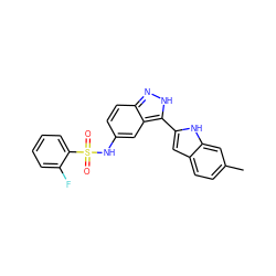 Cc1ccc2cc(-c3[nH]nc4ccc(NS(=O)(=O)c5ccccc5F)cc34)[nH]c2c1 ZINC000066138501