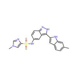 Cc1ccc2cc(-c3[nH]nc4ccc(NS(=O)(=O)c5cn(C)cn5)cc34)[nH]c2c1 ZINC000066075480