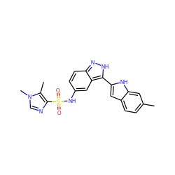 Cc1ccc2cc(-c3[nH]nc4ccc(NS(=O)(=O)c5ncn(C)c5C)cc34)[nH]c2c1 ZINC000066075482