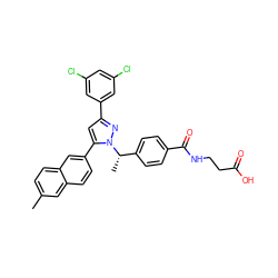 Cc1ccc2cc(-c3cc(-c4cc(Cl)cc(Cl)c4)nn3[C@@H](C)c3ccc(C(=O)NCCC(=O)O)cc3)ccc2c1 ZINC000095093515