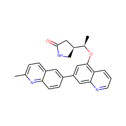 Cc1ccc2cc(-c3cc(O[C@H](C)[C@H]4CNC(=O)C4)c4cccnc4c3)ccc2n1 ZINC000147811128