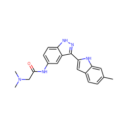 Cc1ccc2cc(-c3n[nH]c4ccc(NC(=O)CN(C)C)cc34)[nH]c2c1 ZINC000066102278