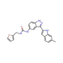 Cc1ccc2cc(-c3n[nH]c4ccc(NC(=O)NCc5ccco5)cc34)[nH]c2c1 ZINC000066097524