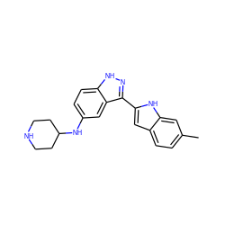 Cc1ccc2cc(-c3n[nH]c4ccc(NC5CCNCC5)cc34)[nH]c2c1 ZINC000066077825