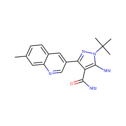 Cc1ccc2cc(-c3nn(C(C)(C)C)c(N)c3C(N)=O)cnc2c1 ZINC000221716990