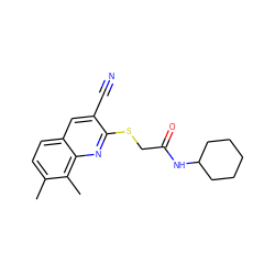 Cc1ccc2cc(C#N)c(SCC(=O)NC3CCCCC3)nc2c1C ZINC000057653847