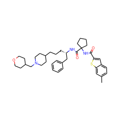 Cc1ccc2cc(C(=O)NC3(C(=O)N[C@@H](CCCC4CCN(CC5CCOCC5)CC4)Cc4ccccc4)CCCC3)sc2c1 ZINC000006717641