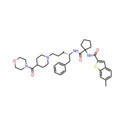 Cc1ccc2cc(C(=O)NC3(C(=O)N[C@@H](CCCN4CCC(C(=O)N5CCOCC5)CC4)Cc4ccccc4)CCCC3)sc2c1 ZINC000049777056