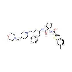 Cc1ccc2cc(C(=O)NC3(C(=O)N[C@@H](CCCN4CCC(CN5CCOCC5)CC4)Cc4ccccc4)CCCC3)sc2c1 ZINC000049775750