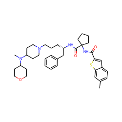 Cc1ccc2cc(C(=O)NC3(C(=O)N[C@@H](CCCN4CCC(N(C)C5CCOCC5)CC4)Cc4ccccc4)CCCC3)sc2c1 ZINC000049777304