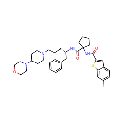 Cc1ccc2cc(C(=O)NC3(C(=O)N[C@@H](CCCN4CCC(N5CCOCC5)CC4)Cc4ccccc4)CCCC3)sc2c1 ZINC000049777032