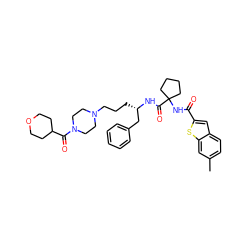 Cc1ccc2cc(C(=O)NC3(C(=O)N[C@@H](CCCN4CCN(C(=O)C5CCOCC5)CC4)Cc4ccccc4)CCCC3)sc2c1 ZINC000043064712