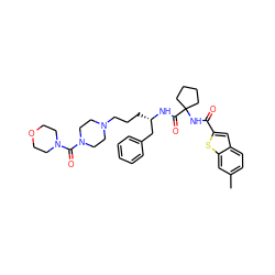 Cc1ccc2cc(C(=O)NC3(C(=O)N[C@@H](CCCN4CCN(C(=O)N5CCOCC5)CC4)Cc4ccccc4)CCCC3)sc2c1 ZINC000049775757