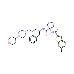 Cc1ccc2cc(C(=O)NC3(C(=O)N[C@@H](CCCN4CCN(C5CCOCC5)CC4)Cc4ccccc4)CCCC3)sc2c1 ZINC000049777057