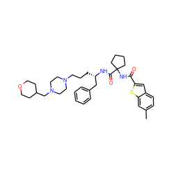 Cc1ccc2cc(C(=O)NC3(C(=O)N[C@@H](CCCN4CCN(CC5CCOCC5)CC4)Cc4ccccc4)CCCC3)sc2c1 ZINC000043064722