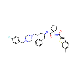 Cc1ccc2cc(C(=O)NC3(C(=O)N[C@@H](CCCN4CCN(Cc5ccc(F)cc5)CC4)Cc4ccccc4)CCCC3)sc2c1 ZINC000049793915