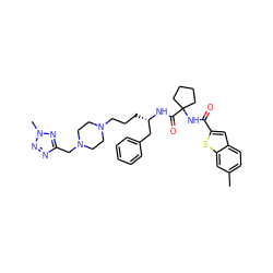 Cc1ccc2cc(C(=O)NC3(C(=O)N[C@@H](CCCN4CCN(Cc5nnn(C)n5)CC4)Cc4ccccc4)CCCC3)sc2c1 ZINC000049793265