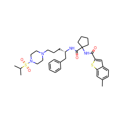 Cc1ccc2cc(C(=O)NC3(C(=O)N[C@@H](CCCN4CCN(S(=O)(=O)C(C)C)CC4)Cc4ccccc4)CCCC3)sc2c1 ZINC000049775765