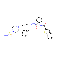 Cc1ccc2cc(C(=O)NC3(C(=O)N[C@@H](CCCN4CCN(S(N)(=O)=O)CC4)Cc4ccccc4)CCCC3)sc2c1 ZINC000049775762