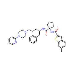 Cc1ccc2cc(C(=O)NC3(C(=O)N[C@@H](CCCN4CCN(c5ccccn5)CC4)Cc4ccccc4)CCCC3)sc2c1 ZINC000049777428