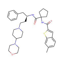 Cc1ccc2cc(C(=O)NC3(C(=O)N[C@@H](CCN4CCC(N5CCOCC5)CC4)Cc4ccccc4)CCCC3)sc2c1 ZINC000049775721