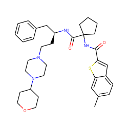 Cc1ccc2cc(C(=O)NC3(C(=O)N[C@@H](CCN4CCN(C5CCOCC5)CC4)Cc4ccccc4)CCCC3)sc2c1 ZINC000049777022