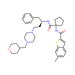 Cc1ccc2cc(C(=O)NC3(C(=O)N[C@@H](CCN4CCN(CC5CCOCC5)CC4)Cc4ccccc4)CCCC3)sc2c1 ZINC000049777049