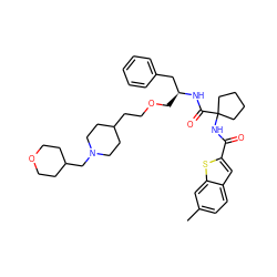 Cc1ccc2cc(C(=O)NC3(C(=O)N[C@@H](COCCC4CCN(CC5CCOCC5)CC4)Cc4ccccc4)CCCC3)sc2c1 ZINC000006717645