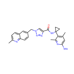 Cc1ccc2cc(Cn3cc(C(=O)NC4(c5c(C)cc(N)nc5C)CC4)nn3)ccc2n1 ZINC000114079353