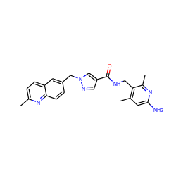 Cc1ccc2cc(Cn3cc(C(=O)NCc4c(C)cc(N)nc4C)cn3)ccc2n1 ZINC000114077777