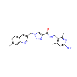 Cc1ccc2cc(Cn3cc(C(=O)NCc4c(C)cc(N)nc4C)nn3)cnc2c1 ZINC000114078122