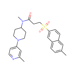 Cc1ccc2cc(S(=O)(=O)CCC(=O)N(C)C3CCN(c4ccnc(C)c4)CC3)ccc2c1 ZINC000029132850