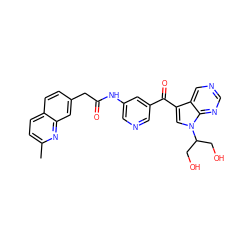 Cc1ccc2ccc(CC(=O)Nc3cncc(C(=O)c4cn(C(CO)CO)c5ncncc45)c3)cc2n1 ZINC000169707832