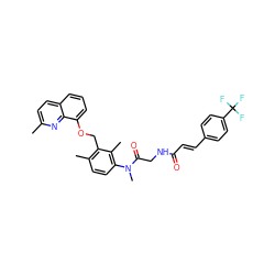 Cc1ccc2cccc(OCc3c(C)ccc(N(C)C(=O)CNC(=O)/C=C/c4ccc(C(F)(F)F)cc4)c3C)c2n1 ZINC000026985610