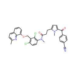 Cc1ccc2cccc(OCc3c(Cl)ccc(N(C)C(=O)CCc4ccc(C(=O)c5ccc(C#N)cc5)n4C)c3Cl)c2n1 ZINC000003973652