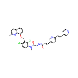 Cc1ccc2cccc(OCc3c(Cl)ccc(N(C)C(=O)CNC(=O)/C=C/c4ccc(/C=C/c5ccncc5)nc4)c3Cl)c2n1 ZINC000003950586