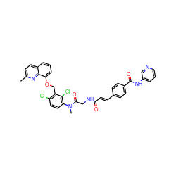 Cc1ccc2cccc(OCc3c(Cl)ccc(N(C)C(=O)CNC(=O)/C=C/c4ccc(C(=O)Nc5cccnc5)cc4)c3Cl)c2n1 ZINC000027331265