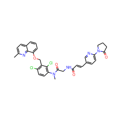 Cc1ccc2cccc(OCc3c(Cl)ccc(N(C)C(=O)CNC(=O)/C=C/c4ccc(N5CCCC5=O)nc4)c3Cl)c2n1 ZINC000027327728